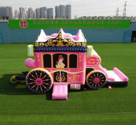 T5-672 Disney Pink Princess Vogn Kombinasjon Trampoline og Slide Party