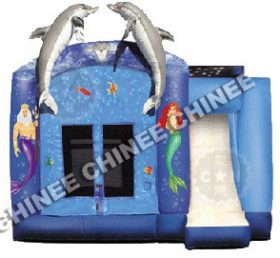 T5-115 Disney Mermaid Dolphin Oppblåsbare Slide Castle