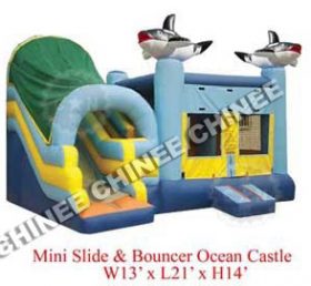 T5-136 Shark oppblåsbar slott trampoline kombinasjon lysbilde