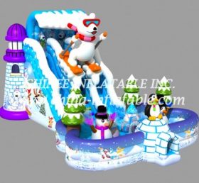 T8-1444 Bjørn vinter snømann tørr lysbilde jul oppblåsbar lysbilde