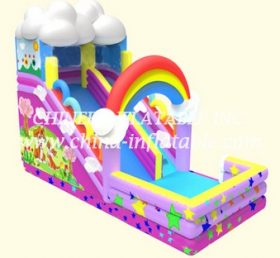T8-1494 Rainbow Jump Castle Oppblåsbare Slide med Slide