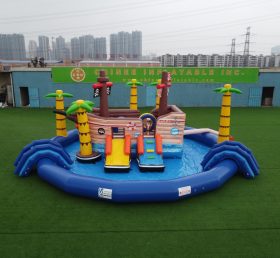 T6-607 Pirat-tema flytende vannpark oppblåsbart basseng med lysbilde for barnas festaktiviteter
