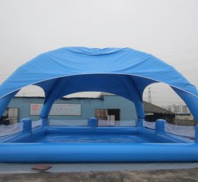 Pool2-558 Stort blått oppblåsbart basseng med telt