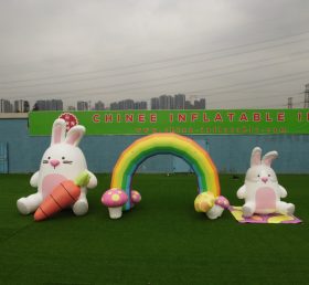 Arch2-402 Rainbow Rabbit Arch Påskefest Oppblåsbare dekorasjoner